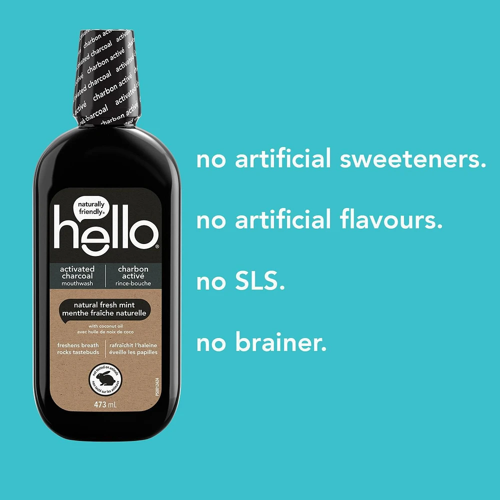 Hello Activated Charcoal Mouthwash - 473mL, Hello Charcoal Mouthwash