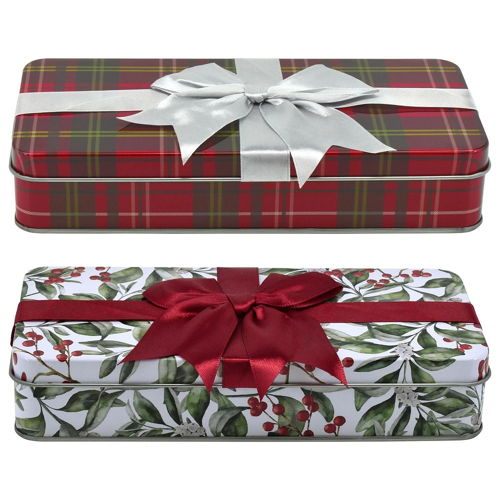 HOLIDAY TIME BOW SQUARE TIN SMALL