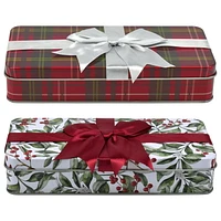 HOLIDAY TIME BOW SQUARE TIN SMALL