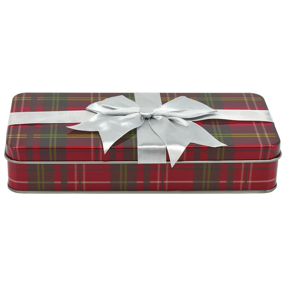 HOLIDAY TIME BOW SQUARE TIN SMALL