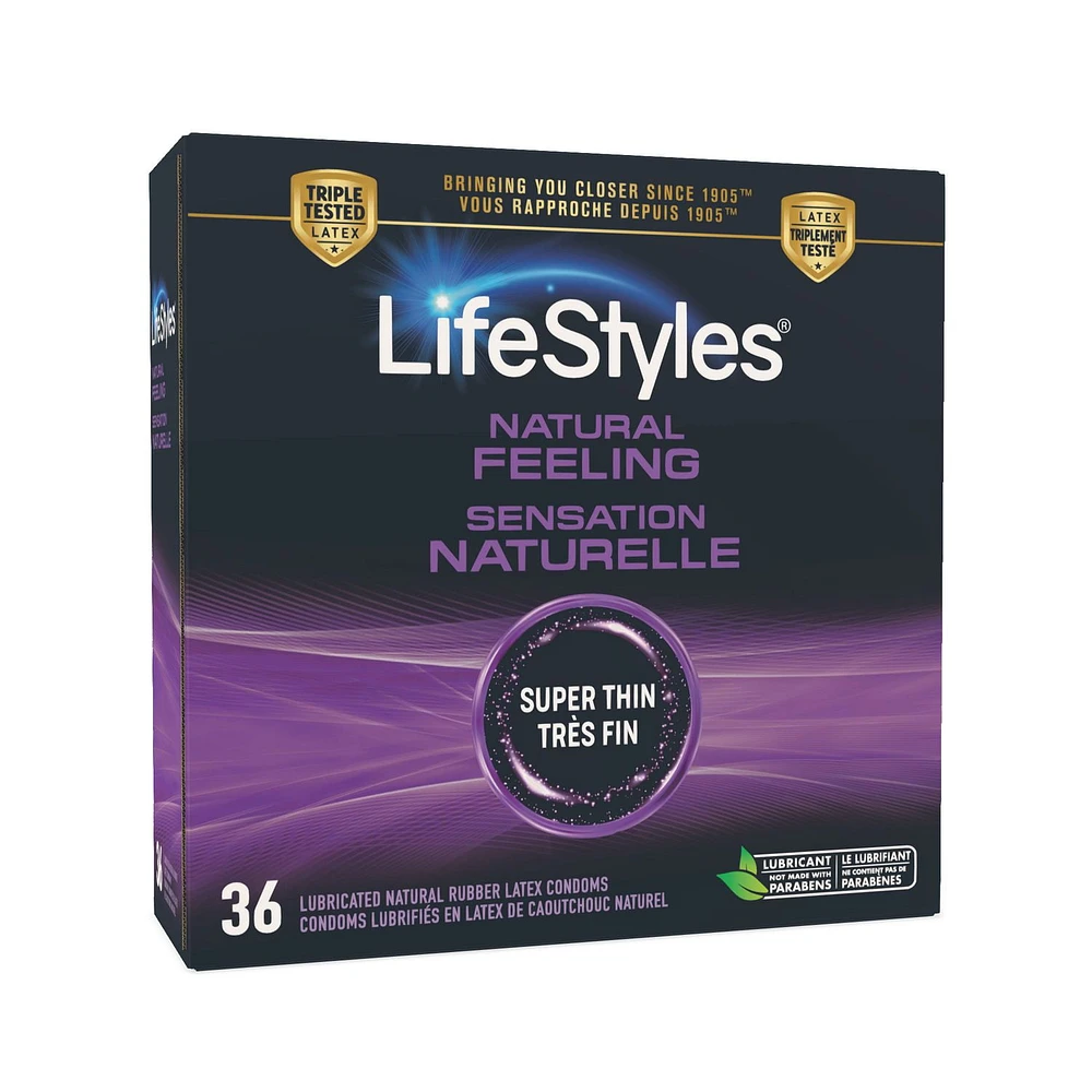 LifeStyles Natural Feeling Premium Lubricated Natural Rubber Latex Condoms 36CT, 36 Latex condoms