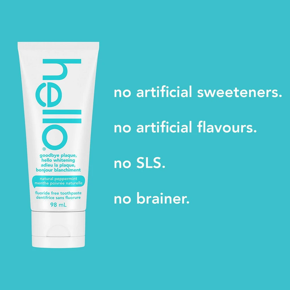 Hello Goodbye Plaque, Hello Whitening Fluoride Free Toothpaste - 98 mL, Hello Goodbye Plaque Toothpaste