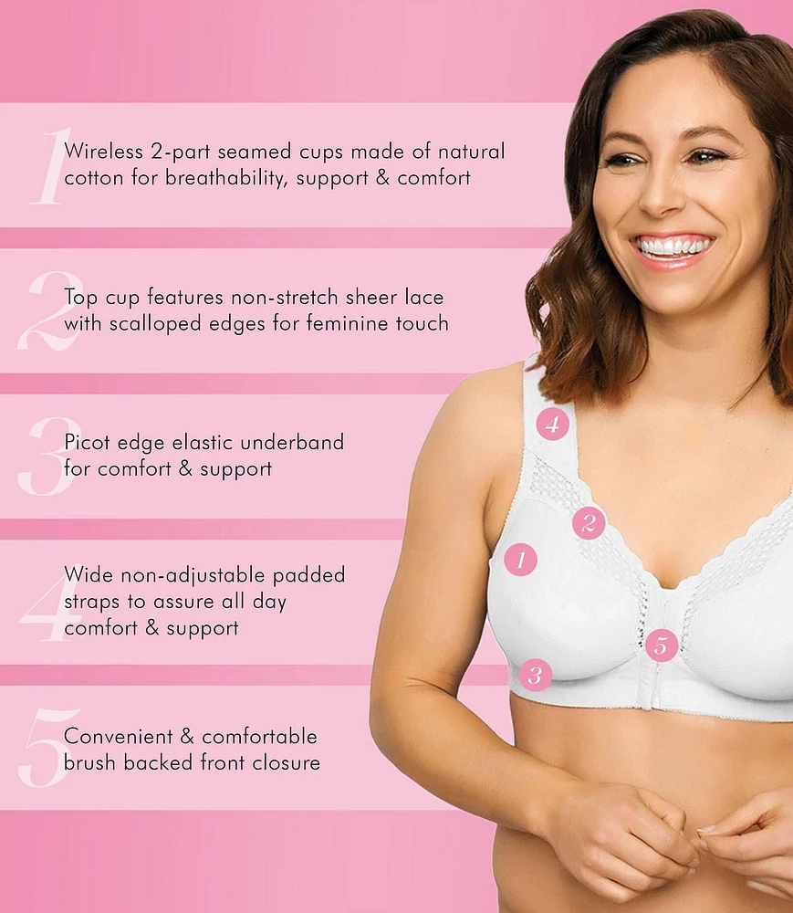 Exquisite FORM® entièrement -#9600531 Soutien-gorge de posture couvrant, à bonnets souples et en coton, dentelle, fermeture sur le devant, sans fil Tailles Disponibles 38C - 46DD