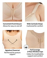 Exquisite FORM® entièrement -#9600531 Soutien-gorge de posture couvrant, à bonnets souples et en coton, dentelle, fermeture sur le devant, sans fil Tailles Disponibles 38C - 46DD