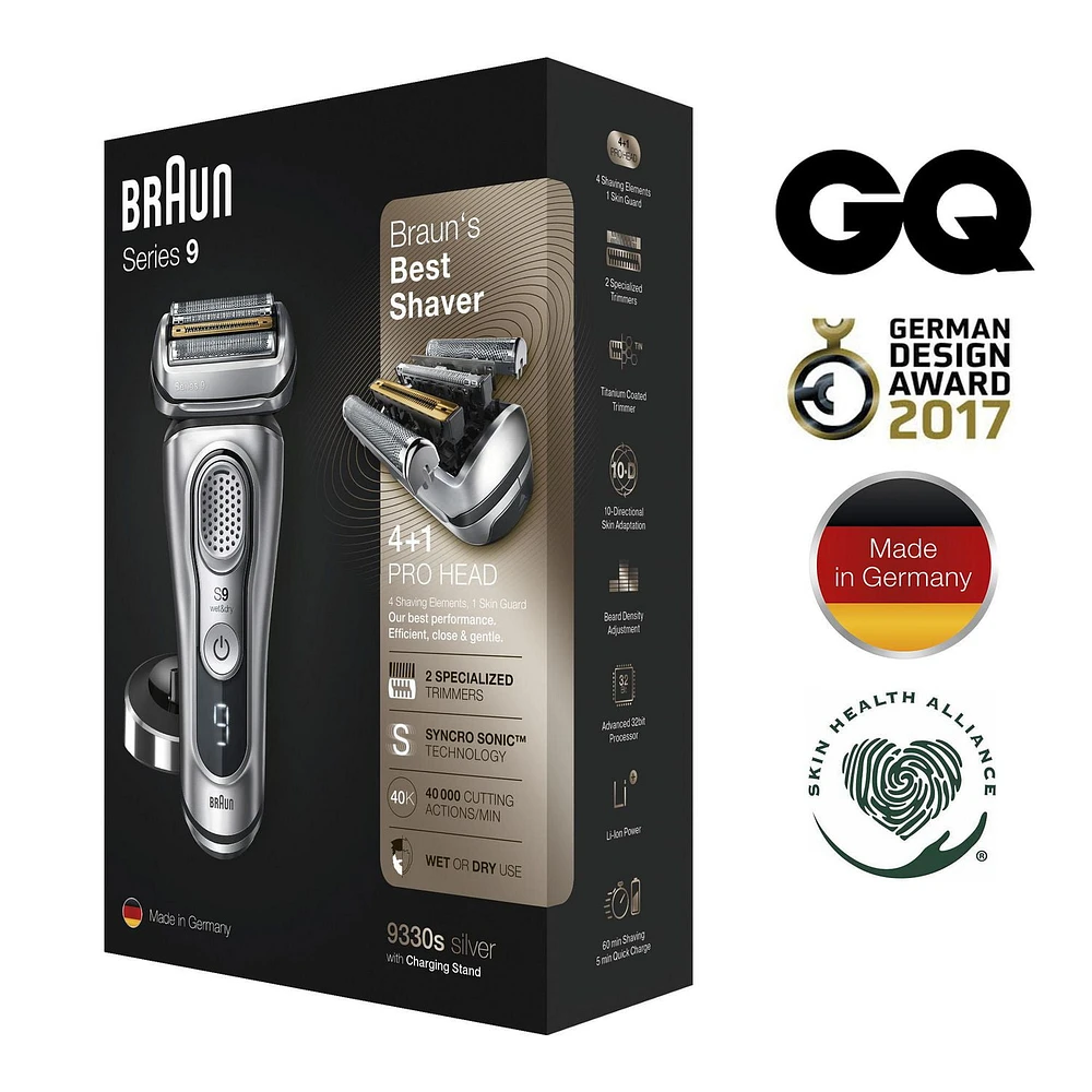 Braun Series 9 9330s Dernière Génération Rasoir Électrique pour Homme, Base De Recharge, Étui Tissu