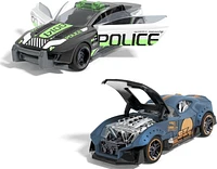 Hot Wheels Pull-Back Speeders 2 Toy Cars in 1:43 Scale, Pull Cars Backward & Release to Race - Styles May Vary