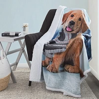 Safdie & Co. Premium Ultra Soft Knit Throw Blanket with Sherpa Reverse Scarf Puppy