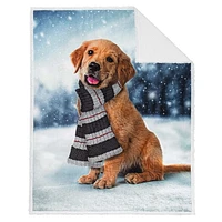 Safdie & Co. Premium Ultra Soft Knit Throw Blanket with Sherpa Reverse Scarf Puppy