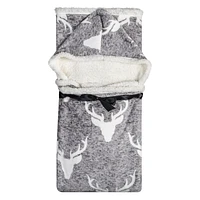 Safdie & Co. Premium Ultra Soft Flannel Hoodzy Hooded Throw Blanket with Sherpa Heathered Deer Shield