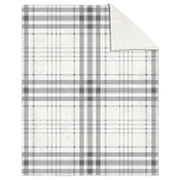 Safdie & Co. Premium Ultra Soft Faux Fur Throw Blanket with Sherpa Grey Plaid