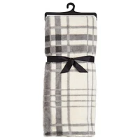 Safdie & Co. Premium Ultra Soft Faux Fur Throw Blanket with Sherpa Grey Plaid