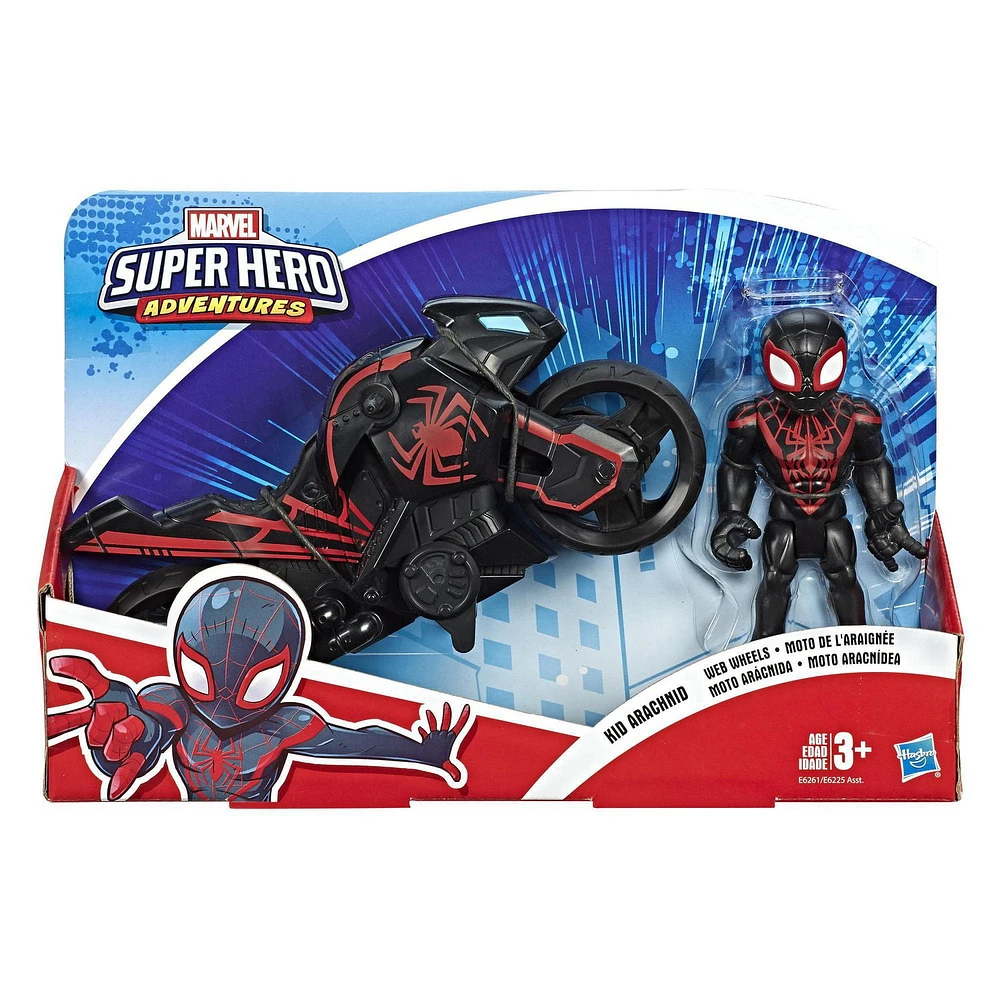 Playskool Heroes Marvel Super Hero Adventures Kid Arachnid Web Wheels, 5-Inch Figure and Motorcycle Set, Collectible Toys for Kids Ages 3 and Up