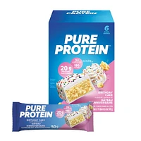 BIRTHDAY CAKE, 20 g of protein, gluten free, 6 X 50 g, New Look! Pure Protein bars feature the winning combination of high protein and great taste.