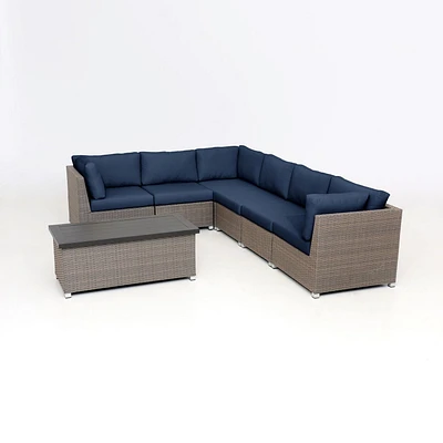 Chambers Bay Collection 7-Piece Aluminum Patio Conversation Set with Navy Cushions