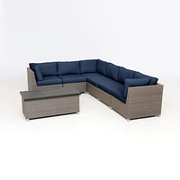 Chambers Bay Collection 7-Piece Aluminum Patio Conversation Set with Navy Cushions