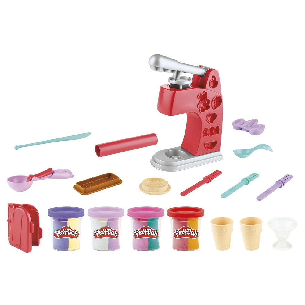 Play-Doh Glaces fantastiques avec 14 outils et 4 pots de pâte atoxique bicolore, dont 2 pailletées, pour enfants, dès 3 ans