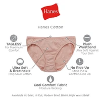 Hanes Women's 6-pack Basics Brief, Sizes: S-2XL