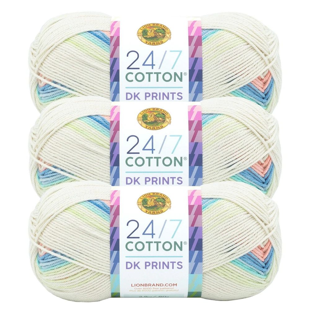 Fil Lion Brand 24/7 Cotton® DK #3 Light/DK 100g/273m 3-Paquet