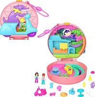 Polly Pocket Adventure Moped Compact with 2 Micro Dolls and Pet, Travel Toy with Animal and Vehicle Accessories