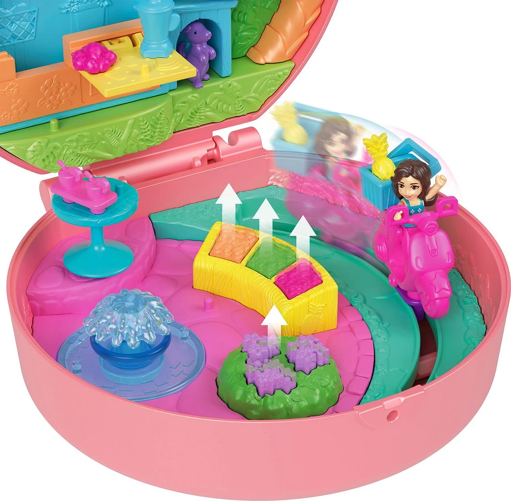 Polly Pocket Adventure Moped Compact with 2 Micro Dolls and Pet, Travel Toy with Animal and Vehicle Accessories