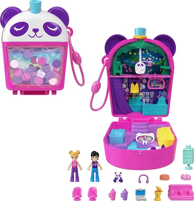 Polly Pocket Bubble Tea Panda Compact with 2 Micro Dolls and Pet Panda, Animal Toy with Food Accessories