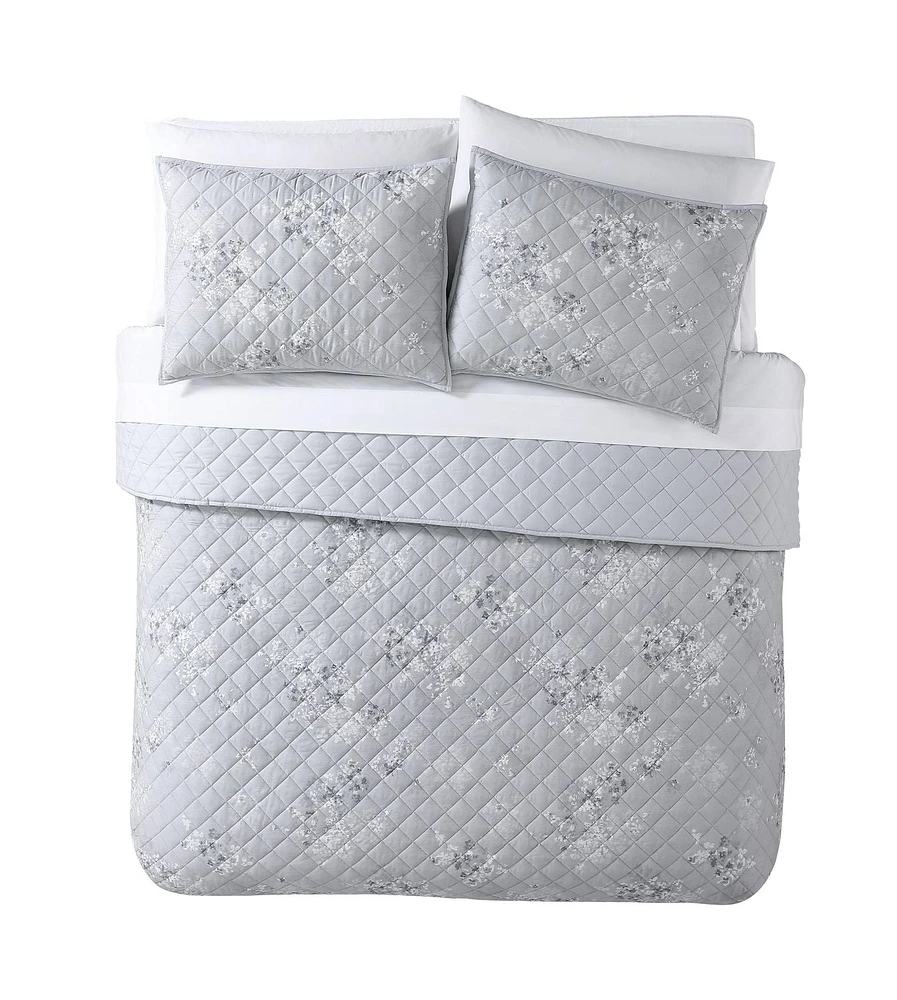 Avery Homegrown Gray Floral 3-Piece Quilt Set