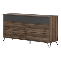 South Shore Olvyn 7-Drawer Double Dresser Natural Walnut and Charcoal