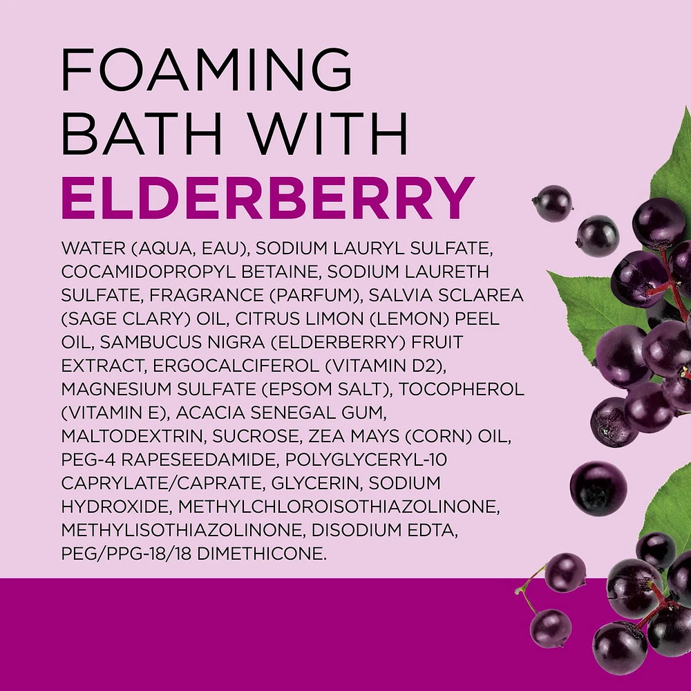 Dr Teal's Foaming Bath with Pure Epsom Salt, Black Elderberry with Vitamin D and Essential Oils (Packaging May Vary), 34 fl oz / 1L