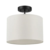 1-Light Matte Black Flush Mount Ceiling Light with White Linen Shade, 66000023, 1-Light Flush Mount Ceiling Light