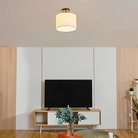 1-Light Matte Black Flush Mount Ceiling Light with White Linen Shade, 66000023, 1-Light Flush Mount Ceiling Light