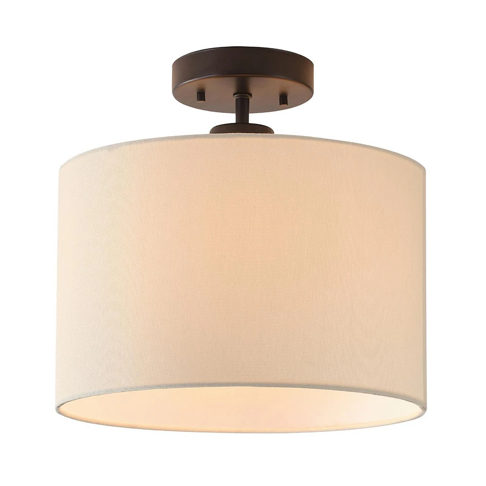 1-Light Matte Black Flush Mount Ceiling Light with White Linen Shade, 66000023, 1-Light Flush Mount Ceiling Light