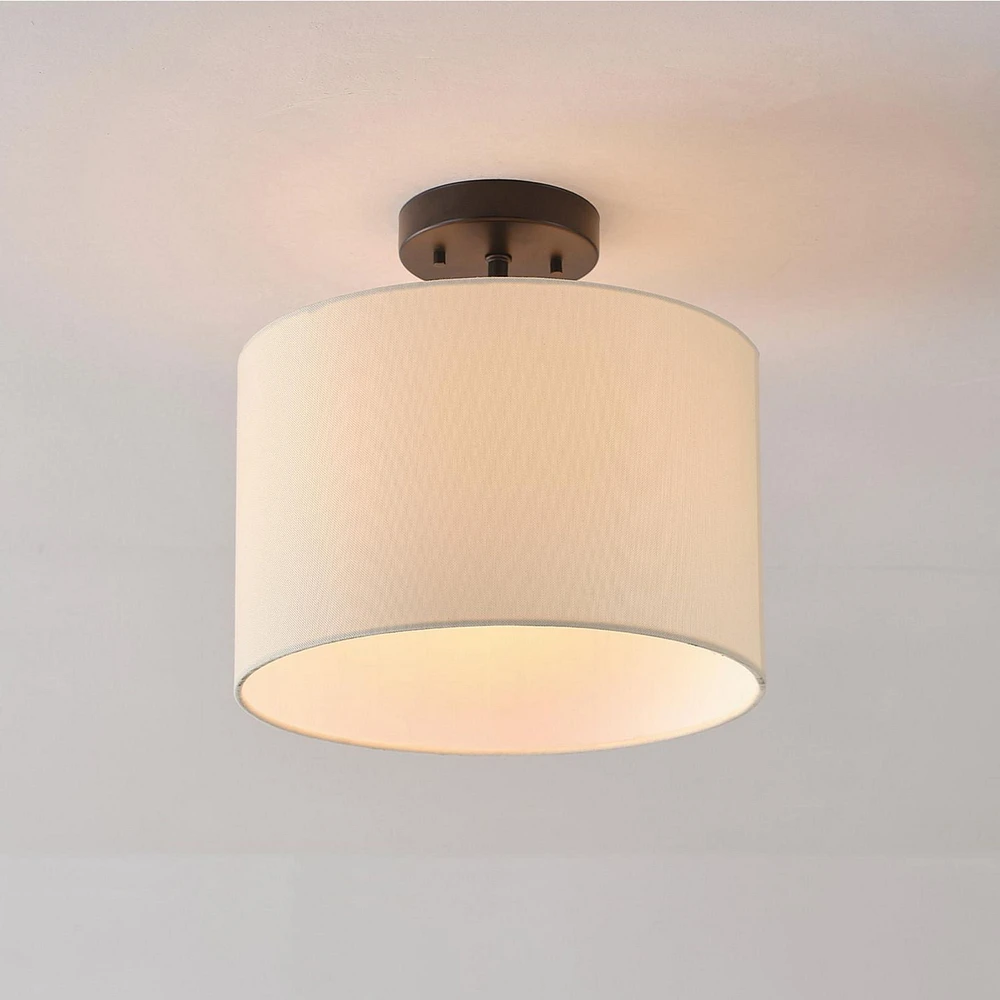 1-Light Matte Black Flush Mount Ceiling Light with White Linen Shade, 66000023, 1-Light Flush Mount Ceiling Light