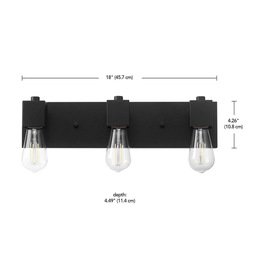 18" 3-Light Matte Black Vanity Light, 63000018, 3-Light Vanity Light