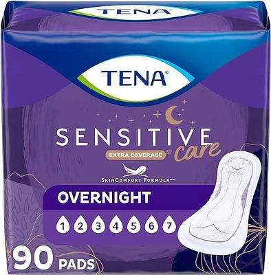 TENA Sensitive Care Extra Coverage Overnight Pad 90ct.