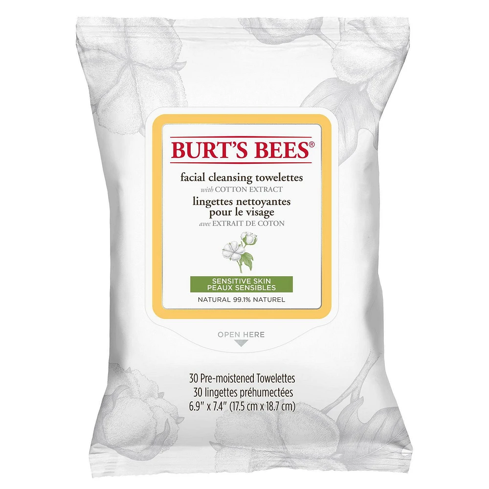 Burt’s Bees Sensitive Facial Cleansing Towelettes, with Aloe