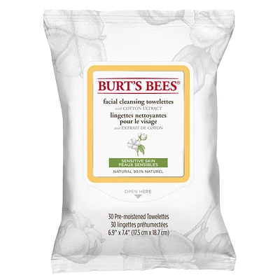 Burt’s Bees Sensitive Facial Cleansing Towelettes, with Aloe