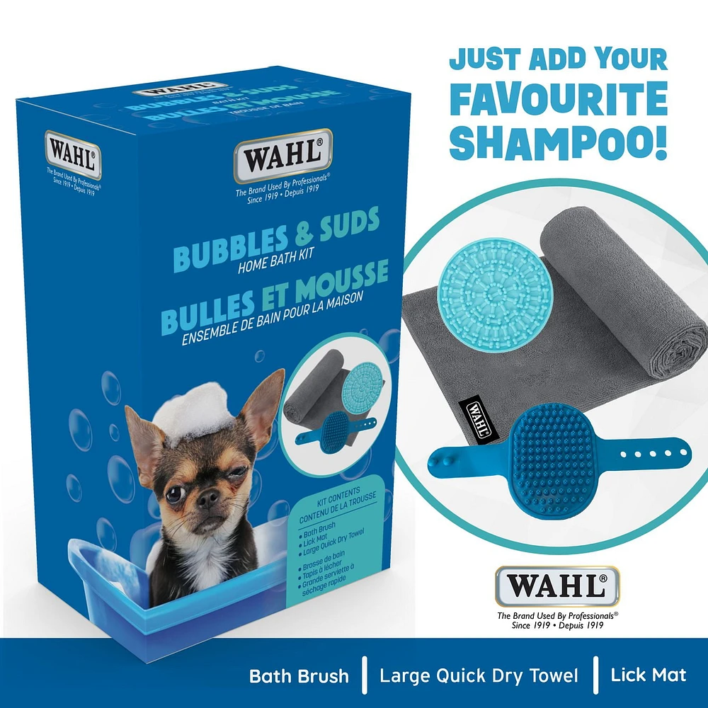 Wahl Dog Bathing Kit - Bubbles & Suds Set with Bath Brush, Lick Mat & Microfiber Towel for Stress-Free Grooming Model-59844
