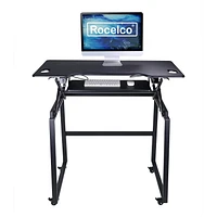 Rocelco 46" Mobile Large Height Adjustable Standing Desk BUNDLE - Rolling Sit Stand Up Dual Monitor Riser - Gas Spring Assist Computer Workstation - Retractable Keyboard Tray - Black