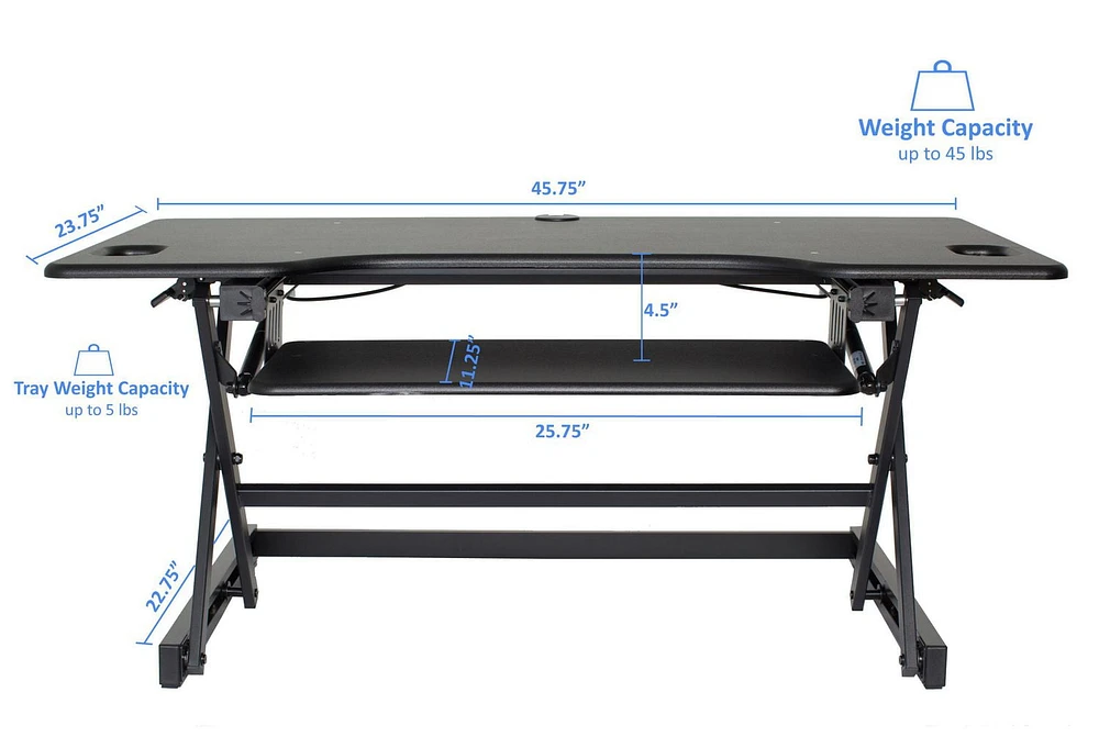 Rocelco 46" Mobile Large Height Adjustable Standing Desk BUNDLE - Rolling Sit Stand Up Dual Monitor Riser - Gas Spring Assist Computer Workstation - Retractable Keyboard Tray - Black