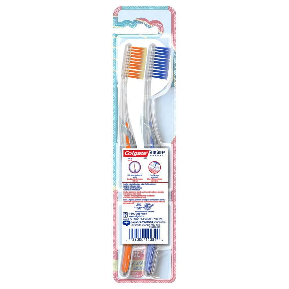 Colgate Slimsoft Advanced Toothbrush, Soft, 2 Count