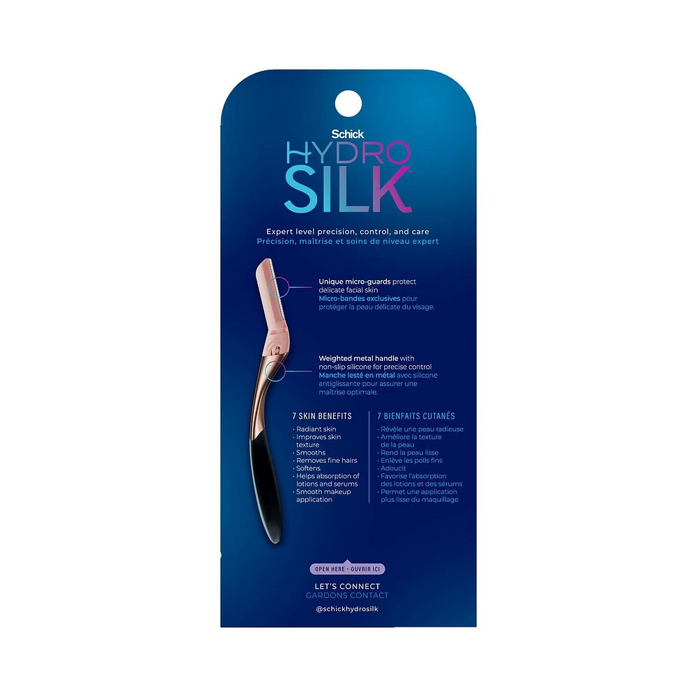 Outil de dermaplaning Schick Hydro Silk de style professionnel, 1 manche et 6 têtes de rechange 1 rasoir, 6 têtes de rechange