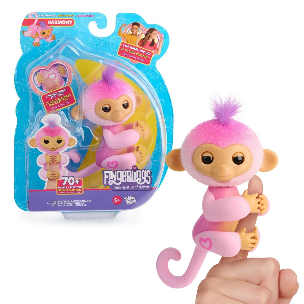 Fingerlings 2023 NEW Interactive Baby Monkey Reacts to Touch – 70+ Sounds & Reactions – Harmony (Pink), Ages 5+