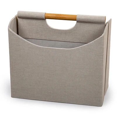 Truu Design Modern and Sleek Two-Compartment Beige Magazine Storage Bin with Bamboo Handle