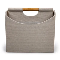 Truu Design Modern and Sleek Two-Compartment Beige Magazine Storage Bin with Bamboo Handle