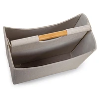 Truu Design Modern and Sleek Two-Compartment Beige Magazine Storage Bin with Bamboo Handle