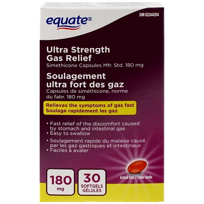 Equate Soulagement ultra fort des gaz 30 Gélules