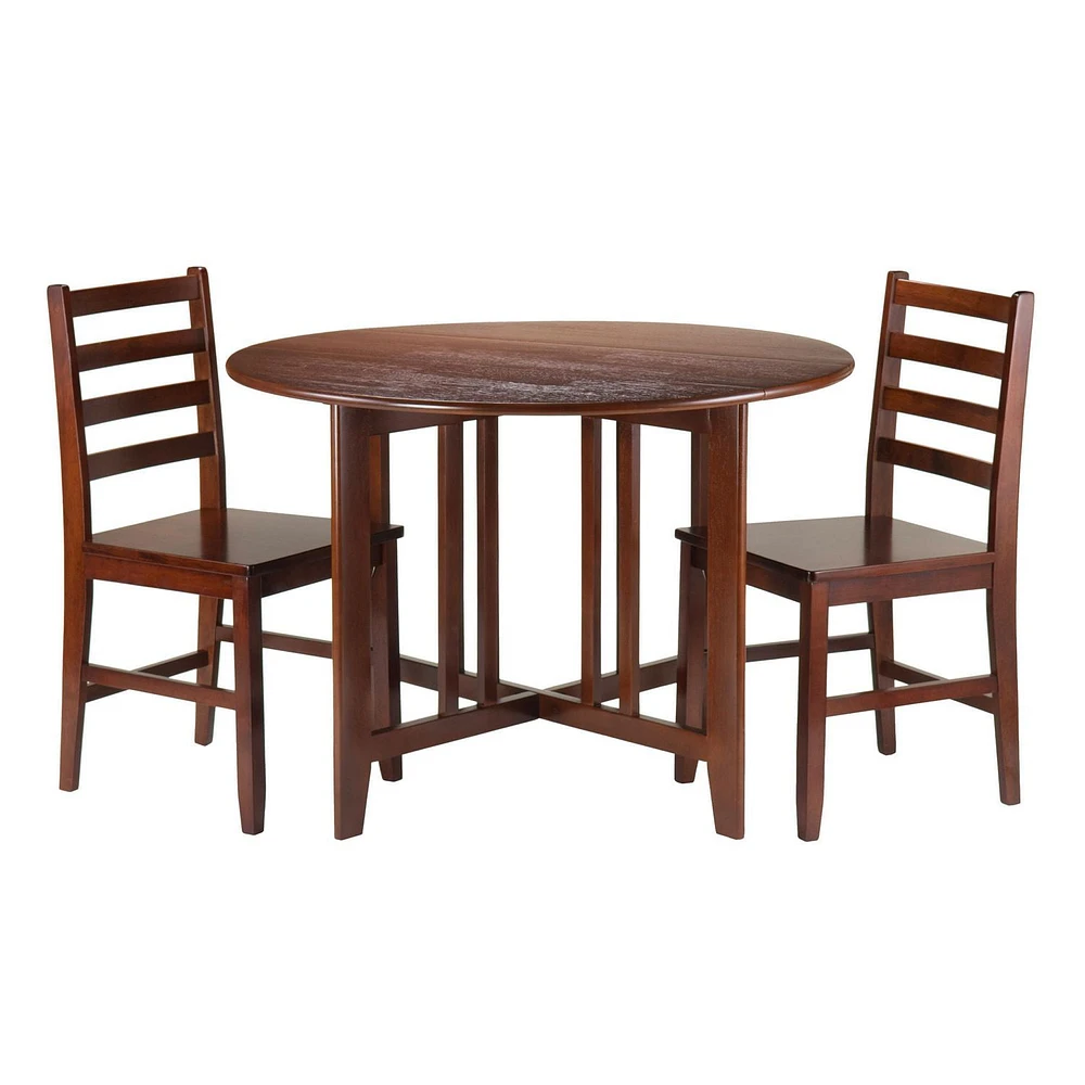 Winsome Alamo 3-Piece Round Drop Leaf Table with 2 Hamilton Ladder Back Chairs - 94356