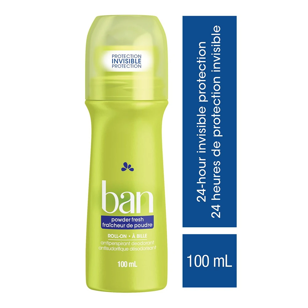 Ban Roll-On Antiperspirant Deodorant - Powder Fresh, 100 mL