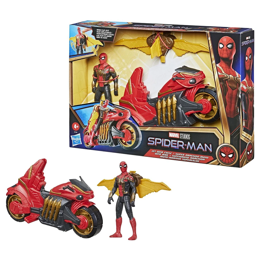 Marvel Spider-Man 6-Inch Jet Web Cycle Vehicle and Detachable Action Figure Toy With Wings, Spider-Man Movie-Inspired, For Kids Ages 4 and Up