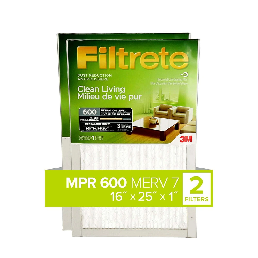 Filtre antipoussière « Milieu de vie pur » Filtrete(MC), MPR 600, 16 x 25 x 1 po, 2/paquet MPR 600 16 x 25 po